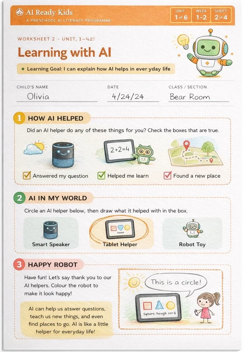 AI Ready Kids worksheet sample
